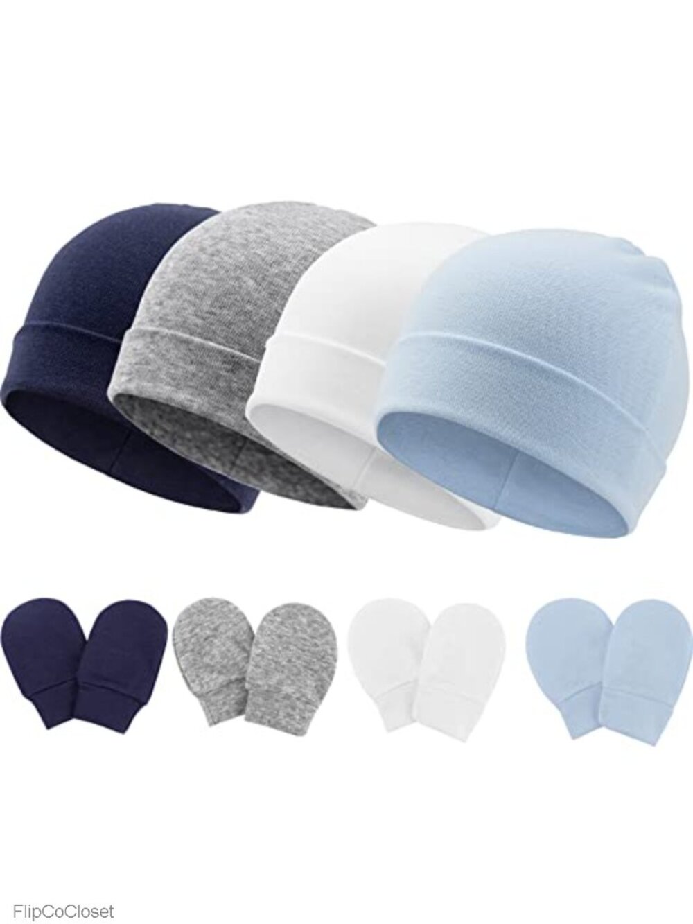 Newborn Cotton Beanie Mittens Set No Scratch Hospital Hat Infant